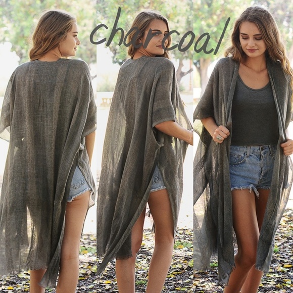 Kimono scarf wrap boho tribal woven CHARCOAL - Picture 2 of 4